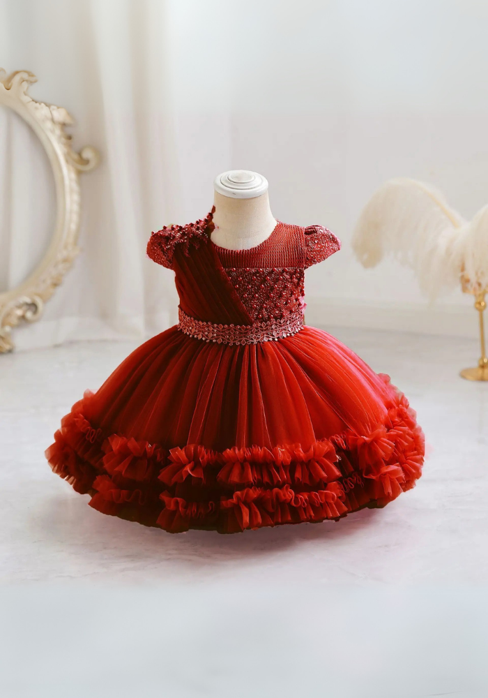 Robe Princesse Cérémonie Rouge Bébé