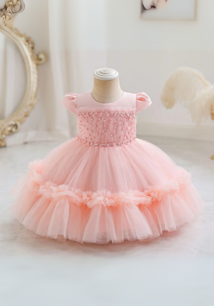 Robe Princesse Rose Perles Bébé