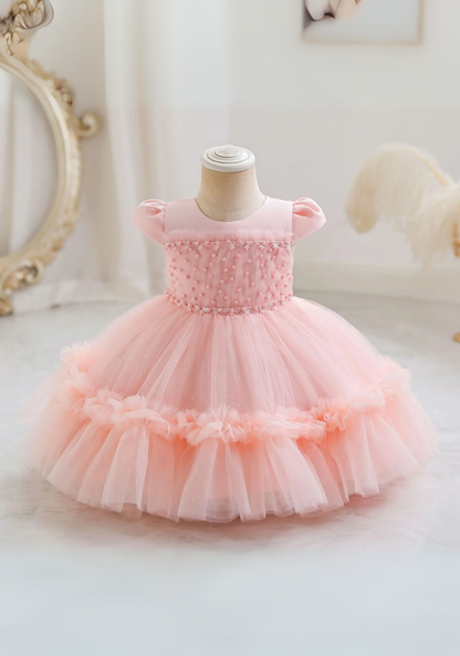 Robe Princesse Rose Perles Bébé