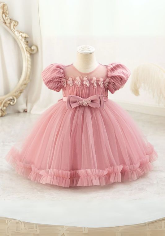 Robe Princesse Nœud Rose Poudré Bébé