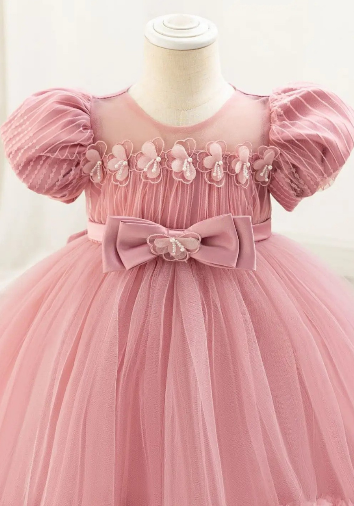 Robe Princesse Nœud Rose Poudré Bébé