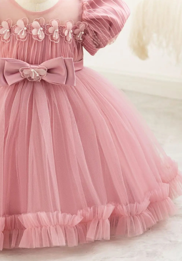 Robe Princesse Nœud Rose Poudré Bébé pas cher