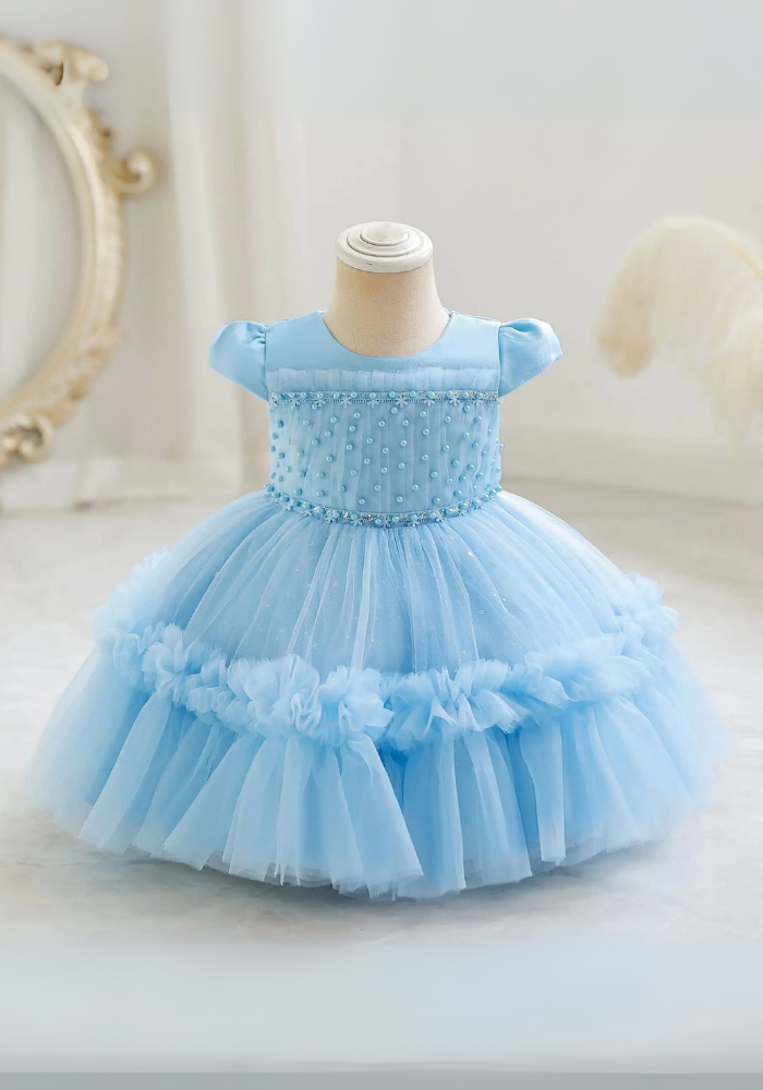 Robe Princesse Bleu Perles Bébé