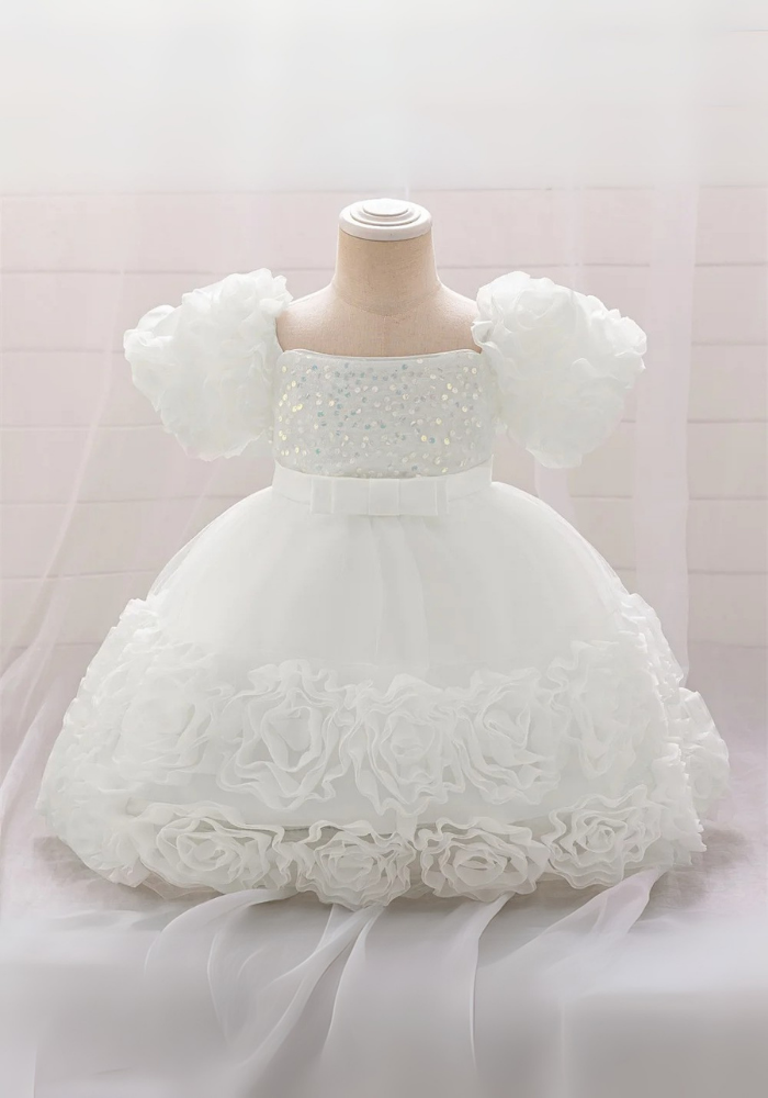 Robe Princesse Fleurs Blanche Bébé