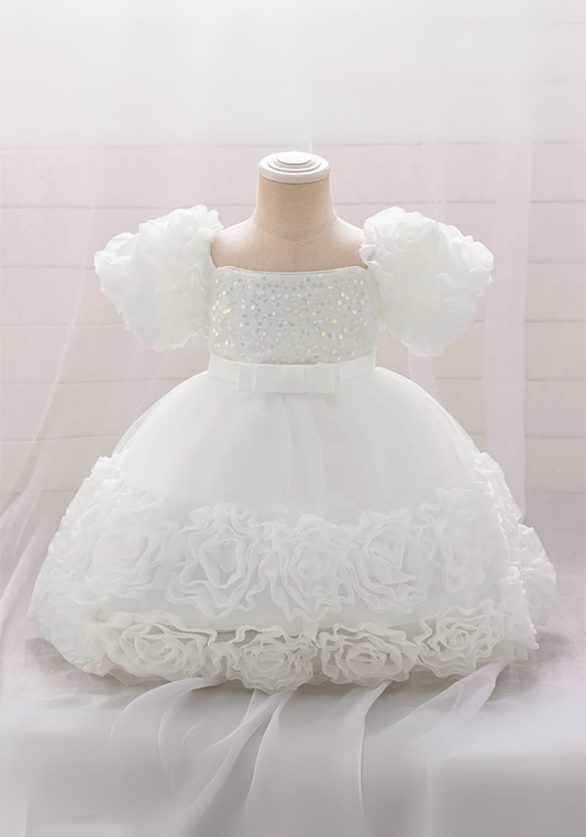 Robe Princesse Fleurs Blanche Bébé