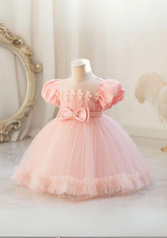 Robe Princesse Rose Nœud Bébé