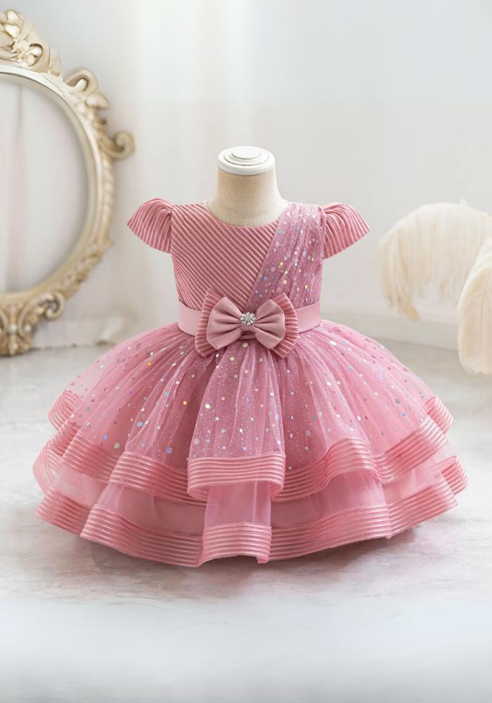 Robe Princesse Rose Poudré Paillette Bébé