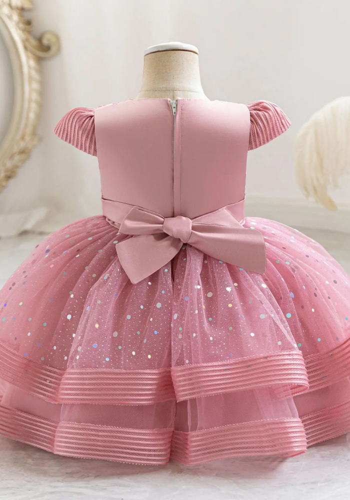 Robe Princesse Rose Poudré Paillette Bébé