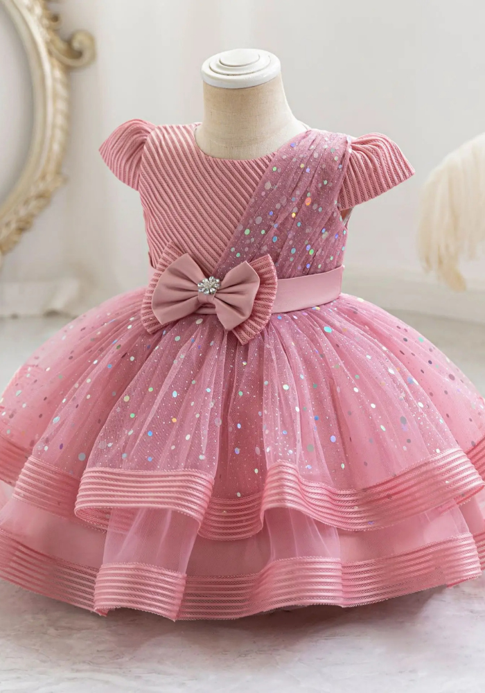 Robe Princesse Rose Poudré Paillette Bébé pas cher